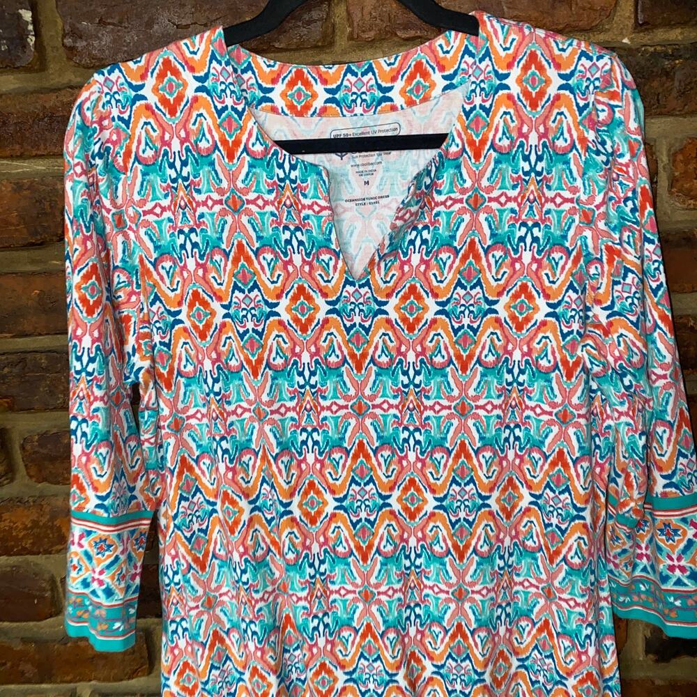 Coolibar Printed Oceanside Tunic 3/4 Sleeve Mini Dress Women's Size Medium - Picture 3 of 7
